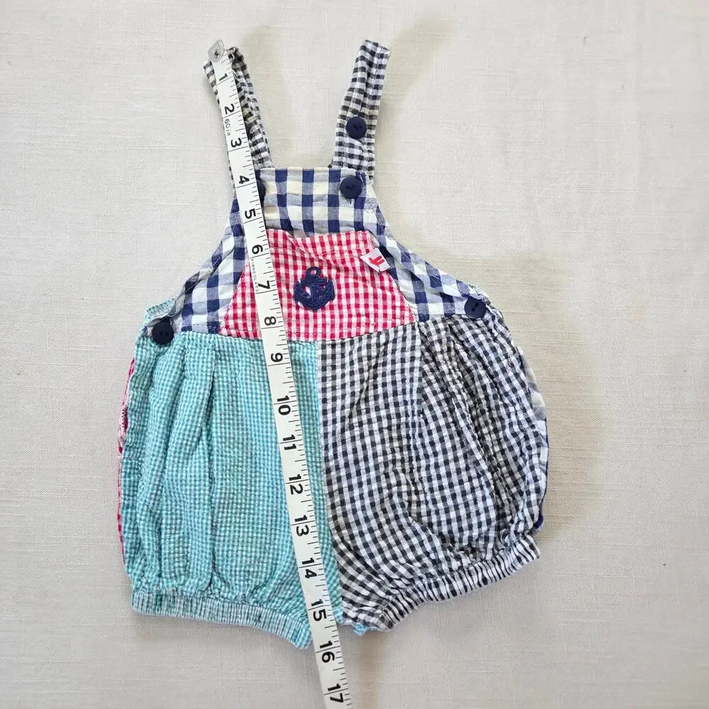 Vintage Gingham Color Block Shortalls 3-6 months
